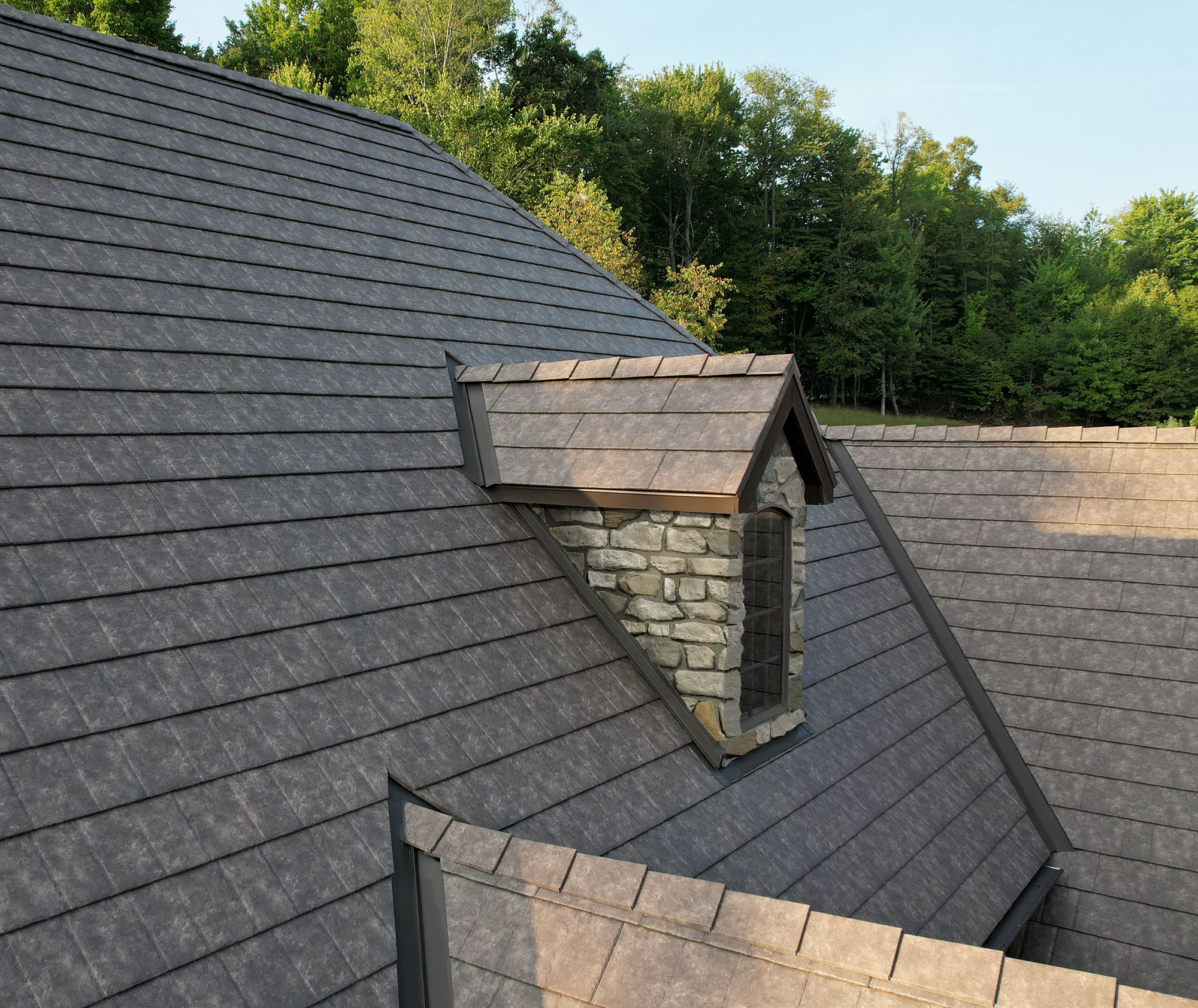 ProVia metal roofing in Lodgestone slate on an Ohio home